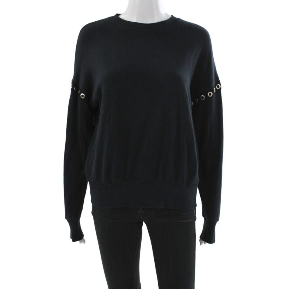 LNA Womens Pullover Black Cotton Crewneck Grommet Long Sleeve Size XS